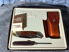 Vintage Chicago Cutlery L36 USA Folding Lockback Knife Gift Set Case & Steel USA picture