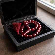 Rare Antique Ottoman German Faturan Bakelite Kurba Tasbih Blood Cherry Red 59g picture