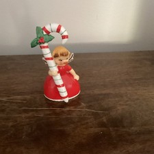 Vintage 1956 Napco Ceramic Christmas Bell Angel Blonde Hair Candy Cane 3BX2239 picture