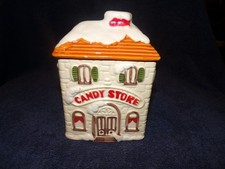 VINTAGE WINTER SCENE CERAMIC CANDY STORE JAR--JAPAN picture