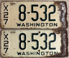 All Original Pair Of 1927 Washington Passenger Vehicle License Plates 8-532 X27 picture