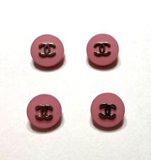 Set of 4 Vintage Coco Chanel Pink Silver Tone Logo Buttons Collectible - 2 Sizes picture