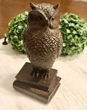 1 Carved Brown Owl Standing On Books Figurine Owl Bookend Owl Decor 8” picture