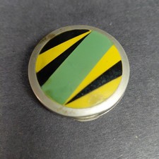 VTG Art Deco Green Yellow Black Geometric Mirrored Rouge Blush Powder Compact picture