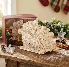 Lenox Florentine & Pearl Jeweled Sleigh Candy Dish Porcelain 24k Gold Trim Boxed picture