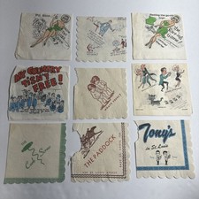 Vintage Novelty Napkins Bar Comic Cocktail Ephemera Lot Of 9 picture