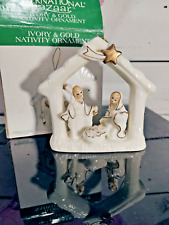 Vintage Ivory and Gold Nativty Scene International Bazaar Christmas Ornament picture