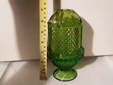 Vintage Viking Glass Green Diamond Point Glimmer Fairy Lamp Light Candle Holder picture