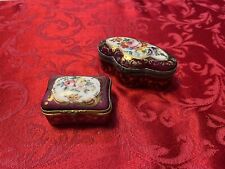 2 FRENCH PORCELAIN PINK & BURGUNDY AND GILT 2” & 3.5” HINGED TRINKET BOXES picture