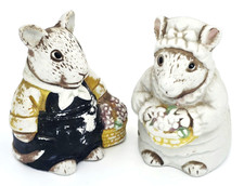 Vintage 1950s Country Mice Salt & Pepper Shaker Bisque Ceramic Pair Kitschy picture