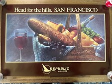 Republic Airlines Vintage 1981 Commissioned Poster “Head For The Hills. San Fran picture