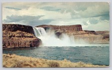 Summer Falls Grand Coulee Dam Washington Vintage Plastichrome Postcard picture