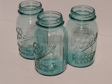 Vintage Aqua Blue Ball Perfect Mason Jar 1930s Gripper Ribs Wavy Glass #6 #7 #9 picture