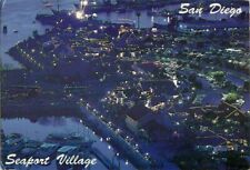 San Diego Seaport Village Nighttime Aerial View 1999 Postcard  6.5