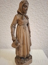 Vintage 20th Hand Carved Wood Peasant Woman Figurine European Folk Art Statue 9. picture