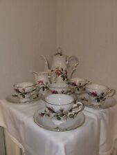 VTG Tea/Coffee Set Of 13 Pcs Porcelain White Roses Gold Trim (See Description) picture