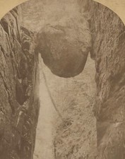 Near View Suspended Boulder Franconia Notch White Mountains NH Stereoview 1880 picture