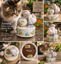 Vintage Schmid Kitty Cucumber Fish Bowl Music Box Ceramic Works 5.5