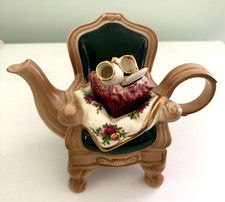 VINTAGE ROYAL ALBERT OLD COUNTRY ROSES GARDEN CHAIR TEAPOT, PAUL CARDEW DESIGN picture