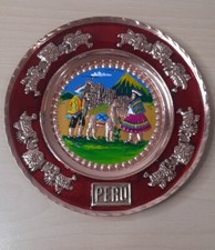 Peruvian Peru Copper Metal Wall Hanging Plate Artisan Made Art 7.5 inch Inka Red picture