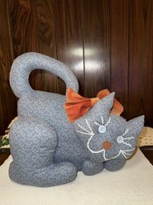 Vintage Handmade Floral Cat Pillow Folk Art Stuffed Kitty shaped throw pillow  picture