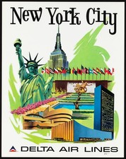 New York 1960 Delta Airline Advertisement Poster Print picture