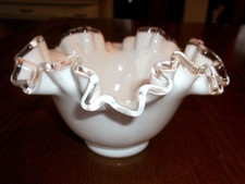 Vintage FENTON Ruffled-Edge SILVERCREST Milk Glass Candy Nut Dish Bowl      picture