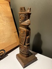 Alaska Native American Art Hand Carved Wood Totem Pole Vintage 11 Inch picture