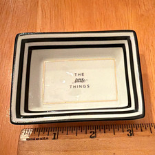 Two's Company The Little Things Rectangular Ceramic Dish White/Black/Gold picture