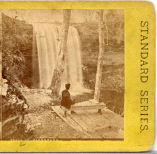 Minnesota, Falls Of Minnehaha, Man on a Bench By The Falls--Stereoview M51 picture