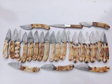 24 PCS LOT HAND FORGED DAMASCUS BLADE HANDMADE SKINNER KNIVES HUNTING KNIFE picture