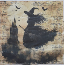 2 individual Paper Decoupage NAPKINS -FLYING WITCH HALLOWEEN  1 MOTIF picture