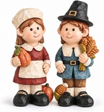 Thanksgiving Pilgrim Figurines Set of 2, Fall Harvest Tabletop Decor picture