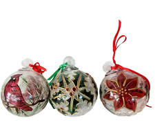 Vintage Celebrations Christmas Holliday Crackled Glass Ball Ornaments 3-Set 3.5