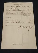 TOMBSTONE ARIZONA COCHISE COUNTY BANK 1886 DEPOSIT SLIP picture