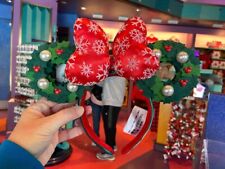 Disney Parks Christmas Holiday Wreath Bow Minnie Mouse Ears Headband NEW picture