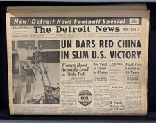 1960 DETROIT NEWS NEWSPAPER KENNEDY NIXON POLL COLD WAR UN RED CHINA OCT 2, 1960 picture