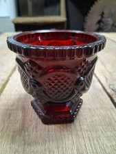 Ruby Red Pressed Glass Sugar Bowl (Open) with Button & Diamond Panels picture