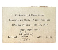 1933 Kappa Sigma House Request The Honor Of Your Presence Invitation Card picture