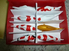 Hand Made Koi Fish Porcelain Figurines Nishikigoi - 8 Koi Fishes a Set In Box picture