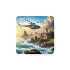 Helicopter 2 glossy strong Porcelain Magnet, Square picture