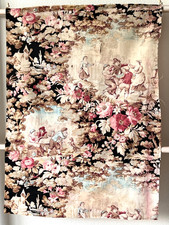 Antique 19th C French Fabric Pink Roses Romantic Flowers Dancing Farmhouse picture