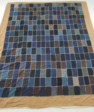 Vintage Handmade Beautiful Denim Rag Pattern Multicolored Quilt 78x64 Inch picture