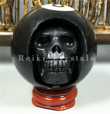 Hand Carved Head Human Skull in Billiard Pool Ball  Billiard 52mm 8# + stand picture