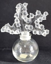 RARE Vtg Lily‑of‑the‑Valley Perfume Bottle Frosted Floral Stopper Clear Glass picture