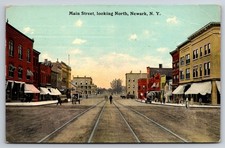 Newark New York Main Street Looking North Trolley Tracks Postcard picture