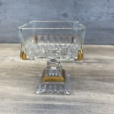 Jeanette Gold Trimmed Wedding Box Candy Dish Clear Glass Pedestaled No Lid picture