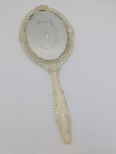 Vintage MCM 1950s Dbl Sided Lucite Vanity Mirror Handheld Etched Floral 13.5