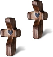 Vrouwengeld 2Pcs Wooden Pocket Cross My Heart, Stress Relief Cross Fidget, Wo... picture