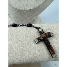 Vintage 1858-1958 Lourdes Centenary Rosary Wood Crucifix Relic Compartment picture